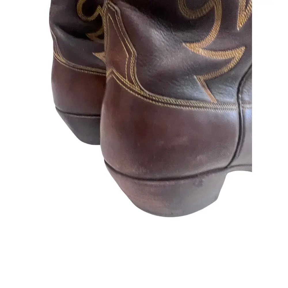 Vintage Lucchese Men’s 12 Espresso Smooth Leather Western Boots Round Toe USA